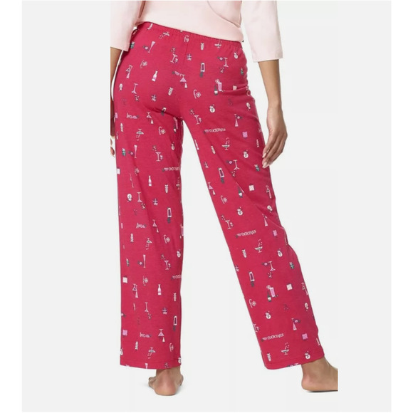 HUE Womens Medium Holiday Pajama Lounge Set Christmas Cocktails Snowmen NEW! - Picture 2 of 11